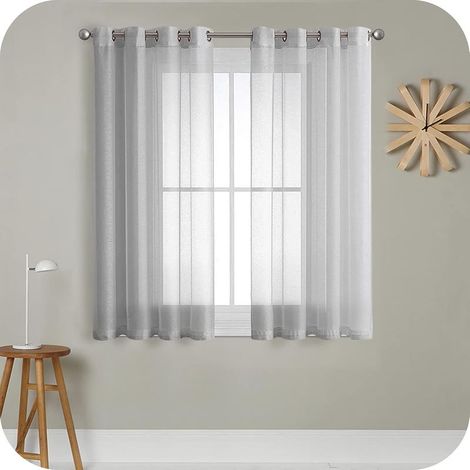 2 PCS Rideau Voilage Gris 140x183cm à Oœillet Semi-Transparent en Effet Lin Décorations d'intérieur de Fenêtre de Salon Moderne Chambre Cuisine Balcon Baie Vitrée Léger Romantique-Fei Yu (1/5)