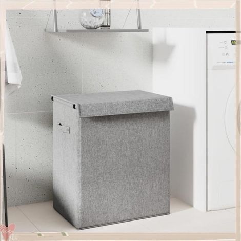 351040 Panier à linge pliable Gris 51x34,5x59 cm Tissu en faux lin (1/5)