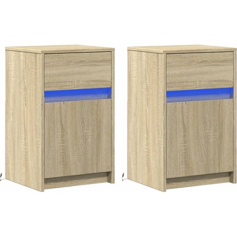 Mesitas de noche luces LED 2 uds madera ingeniería roble Sonoma vidaXL