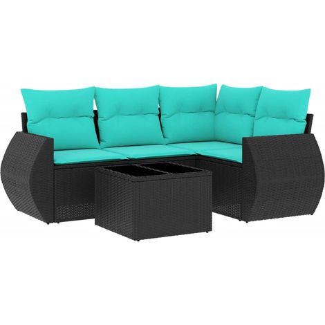 Maison Exclusive - 5-teiliges Gartensofa-Set mit Kissen, schwarze (1/5)