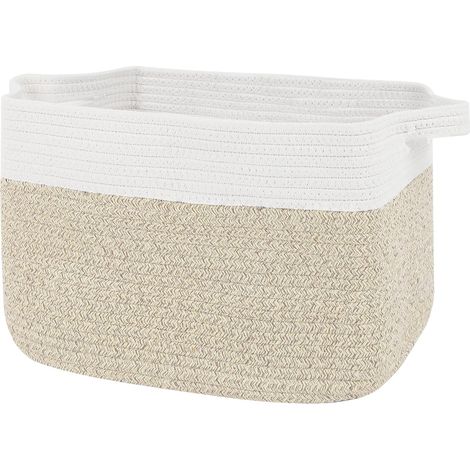 Blanc Panier Rangementen Corde en Coton,Panier à Linge Tressé en Coton,Boite Rangement Pliable,pour Vetement,Jouets,Salon,Chambre,38x25x23cm (1/5)