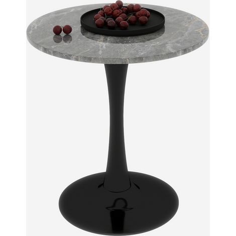 Tavolino da Salotto Rotondo con Piano Effetto Marmo e Gambe Alte, Stile Moderno Minimalista, Nero e Grigio (1/5)
