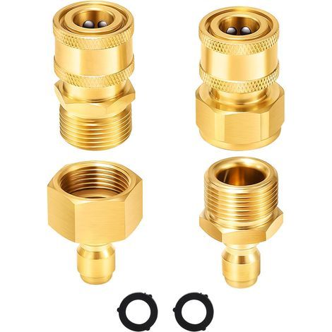 Lot de 4 raccords pivotants à dégagement rapide M22-15 mm vers 3/8", ensemble d'adaptateurs pour nettoyeur haute pression, raccords de tuyau de nettoyeur haute pression avec 2 bagues (1/5)