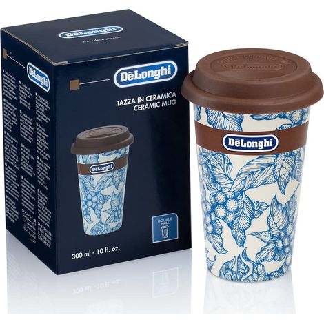 Delonghi tazza Flower ceramica termica doppia parete 300ml coperchio silicone (1/4)