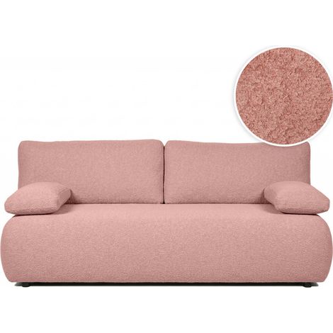 Canapé droit VELUTO 3 places convertible avec coffre en tissu bouclette - Rose (1/5)