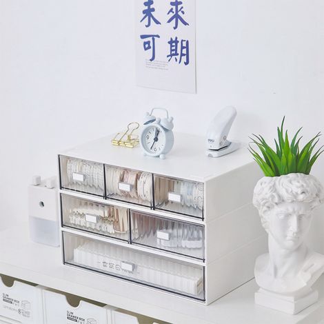 Organisateur de Bureau avec 2 Cases à Tiroirs Plastique Imperméable DIY Combinable Multilayer - Stripes White (1/4)