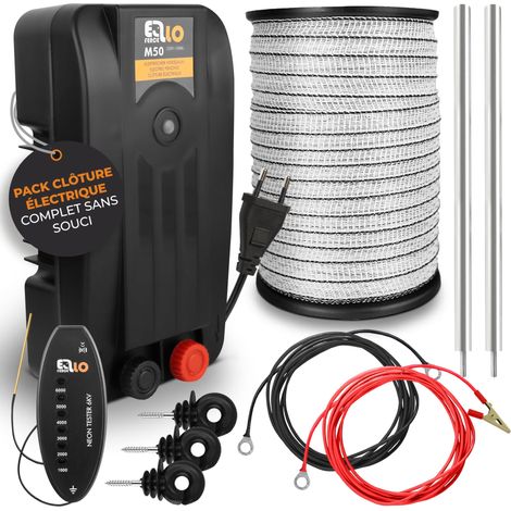 Kit démarrage clôture électrique S Électrificateur avec 100 m ruban isolateurs à anneau mise à la terre Kit complet pour chevaux animaux sensibles (1/5)