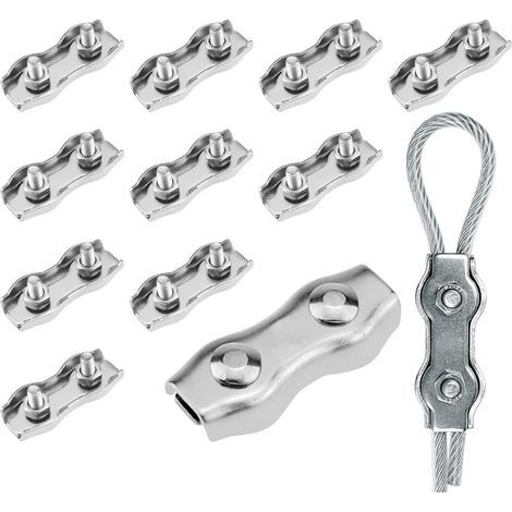 Duplex Clips Serre-Câbles 12 Pièces M3 Duplex Clips, 304 Serre Cable Acier 3mm Pinces Duplex pour Cable Acier 3mm,pour Cordes à Linge en Câble Métallique, Voiles De Soleil (1/5)