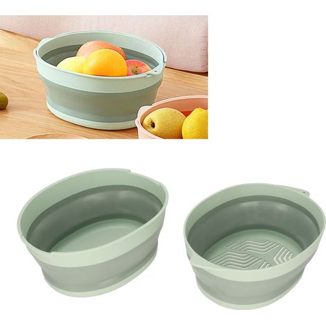 Doppellagiges, faltbares und tragbares Sieb für Obst und Gemüse, ideal zum Kochen, Reisen und für Outdoor-Aktivitäten. Grün, klein. (1/5)