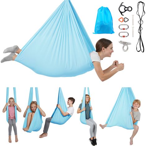 VEVOR Amaca per Yoga Aerea, Capacita di Carico 136,07 kg, Altalena per Yoga con Tessuto in Nylon, Corda a Margherita e Borsa con Cerniera in PE, Altalena da Ginnastica a Doppia Funzione Blu (1/5)