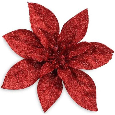(Rouge, 15 cm) 10 fleurs de Noël pailletées avec aiguilles artificielles-AquaForge (1/5)