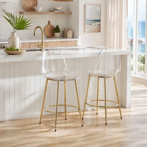 MEUBLIV Tabouret de bar transparent 102 cm doré – lot de 2, sans matelas (1/5)