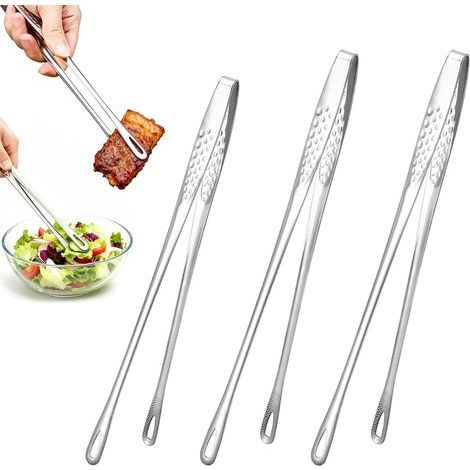 Stainless Steel 304 Kitchen Tongs, Dishwasher Safe, Barbecue Tongs for Grilling, Griddle, and Oven Cooking (28 cm + 1 x 24 cm), Ideal for Spaghetti, Barbecues, Desserts, and Salads (1/5)