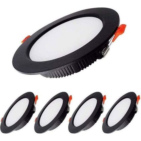 7W Spot Led Encastrable Dimmable Noir Extra Plat 230V 5 Pack,700LM = 70W incandescence, IP44,Blanc Froid 6000K, Découpe 80-90mm,Rond (1/4)