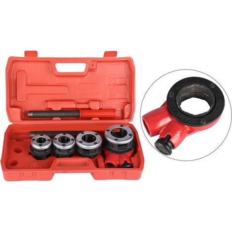 Kit de tarauds de tuyau, kit de filières avec 4 filières filetées 1/2", 3/4", 1", 1-1/4", luge de coupe manuelle, coupe-tube pour raccords de tuyaux (1/5)