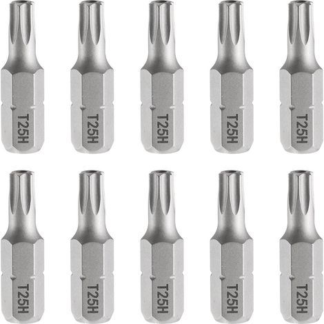 10pcs T25H Embout de Tournevis Torx 1/4" Tige Hexagonale 25mm/1" Longueur Magnétique Tête Étoile à 6 Pans Acier S2 Embout de Tournevis avec Trou (1/5)