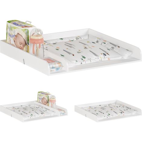 WOLTU Cambiador para Bebé Cambiador Accesorio para Comoda Tapa Cambiador de Madera Lacada en Blanco Adaptable a Estante Armario o Cómoda 80x74.5x8.5 cm (1/5)