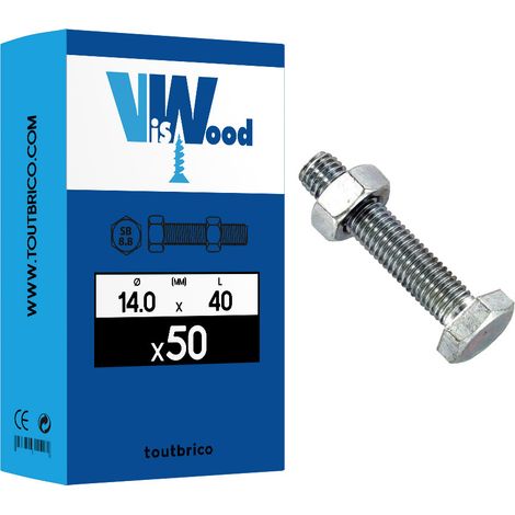 50 boulons 14 X 40mm SB 8.8 zingué - Viswood