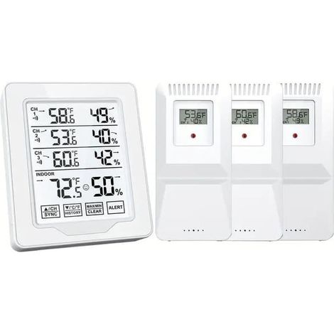 Thermomètre et hygromètre numérique sans fil 3 en 1 – Grand écran, température intérieure/extérieure et alarme (1/4)