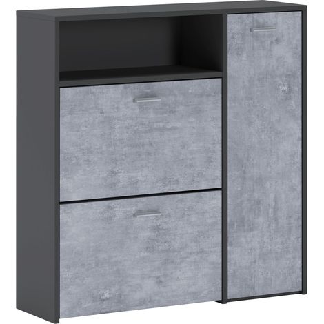 Scarpiera Mobile Portascarpe Salvaspazio Ingresso Con 2 Ribalte Doppia Profondità 4 Vani A Giorno Design Moderno Per Corridoio Sala 91.5 x 94 x 26.6 Cm Grigio e Cemento (1/5)