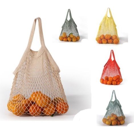 5 pièces Sac Fourre-Tout Tissé Tissé Net En Filet de Coton de Sac de Maille Réutilisable(5 couleurs aléatoires)manche court (1/4)