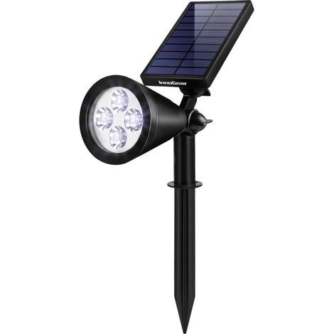 Projecteur solaire étanche pour mât de drapeau, idéal pour éclairer drapeaux, terrasses, allées, statues, palmiers et panneaux de signalisation dans votre jardin. Lumière blanche froide. (1/5)
