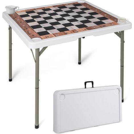Costway – Table d'échecs pliable 90x90cm – Tapis antidérapant – 4 porte-gobelets – Structure triangulaire pour stabilité – Idéale pour jeux en extérieur