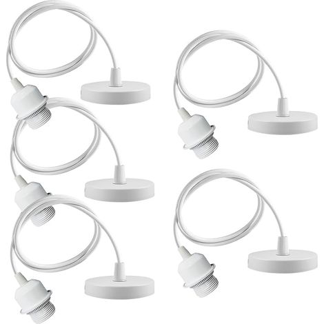 Lot de 5 suspensions de lampe E27 - Câble réglable de 150 cm avec anneau à vis amovible - Suspension de lampe E27 avec anneau à vis - Douille de lampe avec anneau de fixation - Lampe suspendue