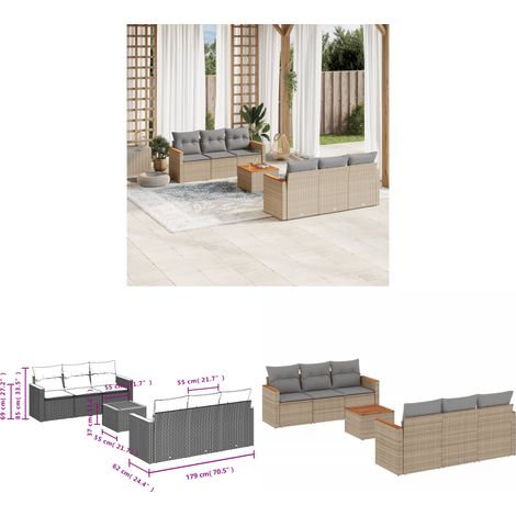 7-tlg. Garten-Sofagarnitur mit Kissen Beige Poly Rattan - Gartenmöbel Set - PE-Rattan Möbel - Outdoor Sofa - Esstisch - Lounge Garnitur - Home & Living (1/3)