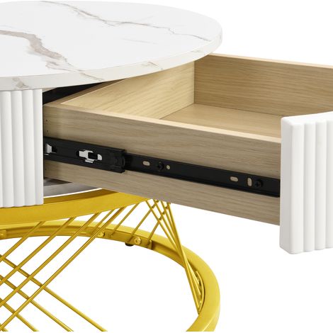 Table basse élégante modulaire: aspect marbre, décor doré, table d’appoint avec tiroirs – lot de 2 (1/5)