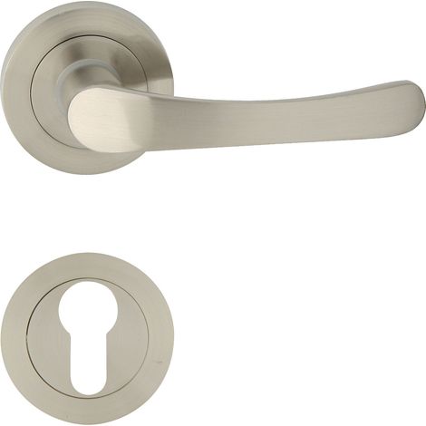 DOMINO Poignée de porte NOVA R M9 PZ Poignée avec plaque PZ pour cylindre profilé Nickel (1/5)
