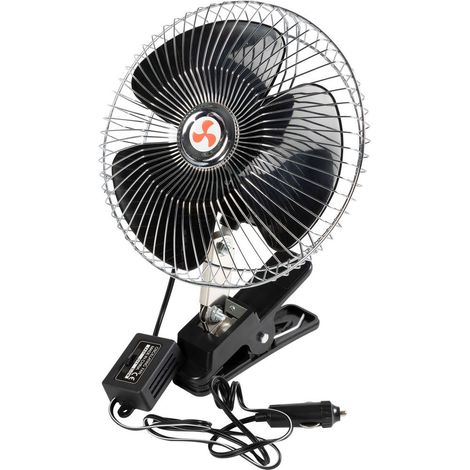 Ventilatore libeccio 12 V e 16W, 2 funzioni, con griglia cromata nero presa accendisigari