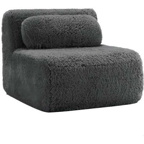 Canapé sans accoudoir Aviana avec oreiller en peluche en tissu - gris
