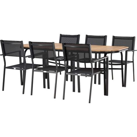 Holmbeck Gartenset Tisch 90x200cm natur, 6 Stühle Copacabana schwarz.