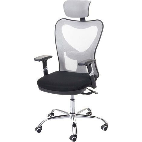 Poltrona sedia da ufficio ergonomica girevole HHG-218 tessuto traspirante nero grigio (1/5)