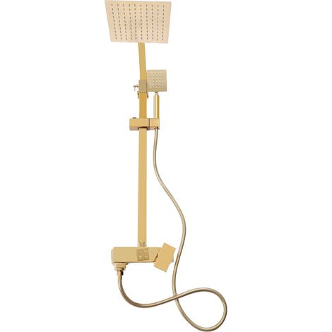 Stainless steel shower system - Rain shower - With gold hand shower - Height-adjustable shower column - For home and hotel use (1/5)