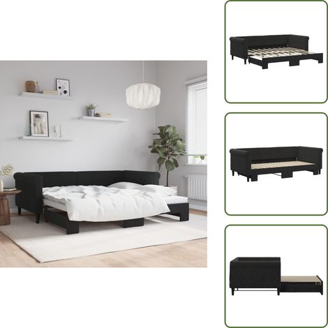 The Living Store Tagesbett Ausziehbar Schwarz 90x190 cm Samt - Schlafsofa (1/5)