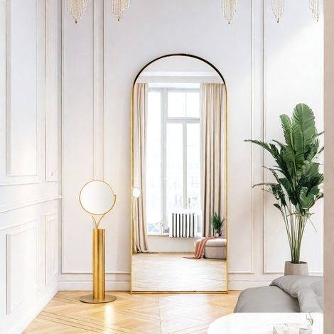 Miroir sur Toute la Longueur 180x80 cm, Miroir sur Pied Arqué, Miroir de Sol avec Support, Cadre en Aluminium Ultra-Mince, Pour Chambre, Salon, Noir (1/5)