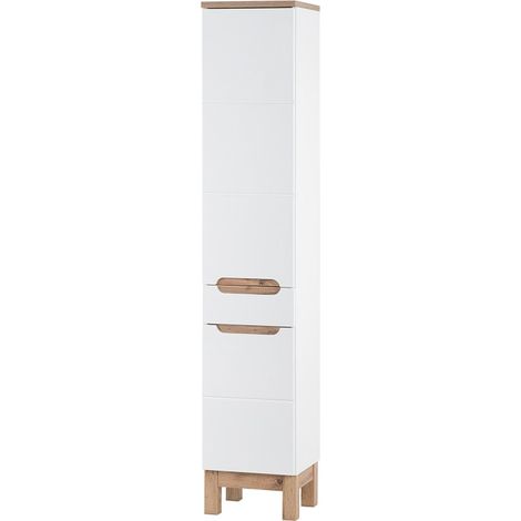 Colonna bagno ERMANO – Rovere chiaro e bianco lucido – 35x187 cm – 2 porte – Da posare