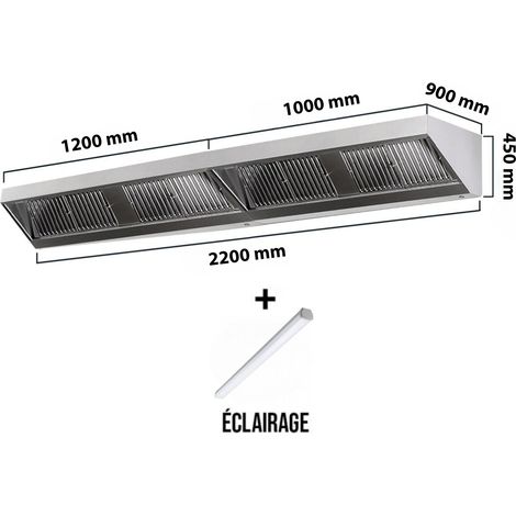 Hotte murale sans moteur 2200x900x450 mm avec éclairage, filtre et robinet de vidange PREMIUM - GOLDINOX (1/4)