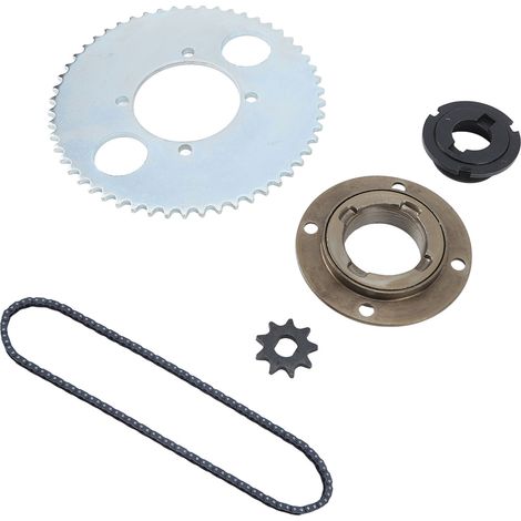 Kit chaîne T8F en acier, 116 maillons, roue libre sans dents, connecteur de plateau 54T, pignon 9T, kit de montage pour vélo/scooter à monter soi-même (1/5)