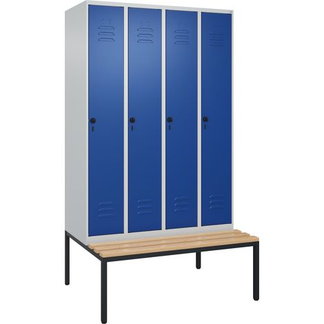 Garderobenschrank m.untergebauter Sitzbank H2120xB1200xT815mm grau/blau 4Abt.C+P (1/5)