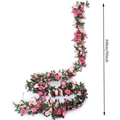 Guirlande de fleurs artificielles en rotin rose et or, 2,4 m, vigne de fleurs en soie pour la décoration de mariage et d'intérieur