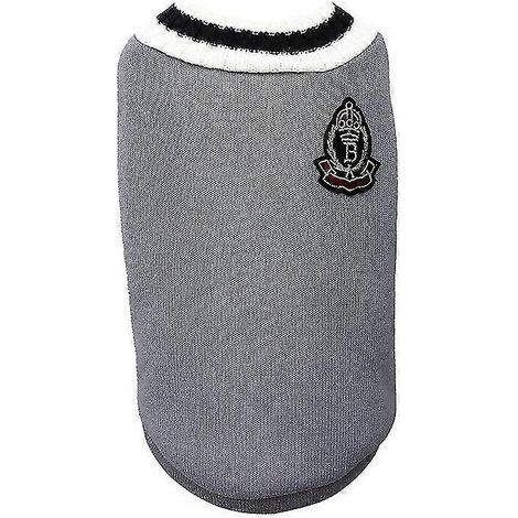 Hunde- und Katzenpullover im College-Stil, V-Ausschnitt, Teddy-Strickweste, warme Winterkleidung für kleine, mittlere und große Hunde und Katzen, Grau (1/5)