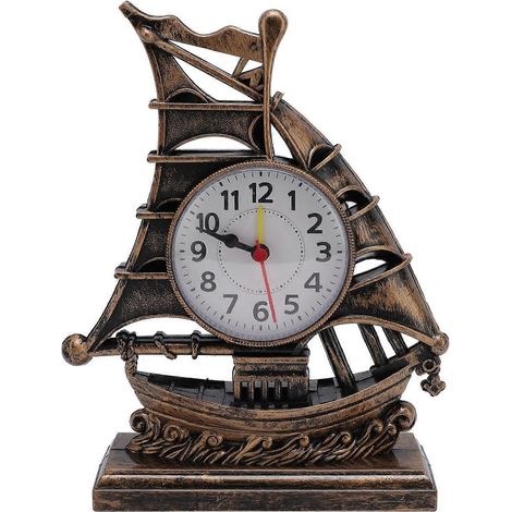 Antike Segelboot-Figurenuhr, dekorativ, pflegeleicht, mit Bootsmotiv für Zuhause (1/4)