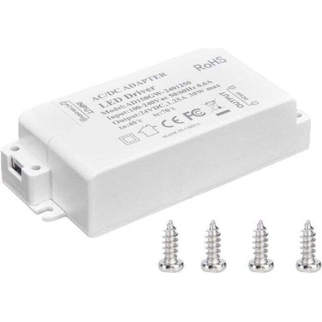 Transformateur de lumière LED 30W DC 24V 1.25A, alimentation à tension constante AC 100‑240V, accessoires d\'éclairage pour bande LED