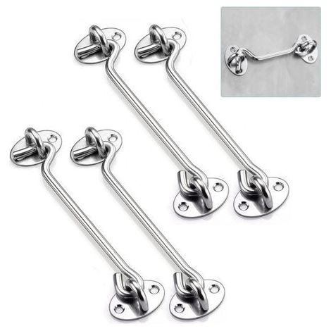 RHG Lot de 4 loquets à crochet et œillet en acier inoxydable de 6in cm,Crochet de cabine robuste pour portes, portails, fenêtres, armoires,Comprend des vis de montage (1/5)