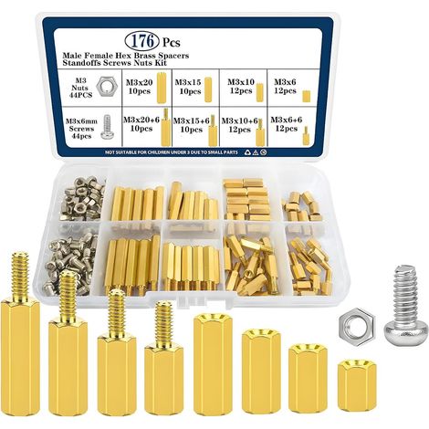 176 Pièces M3 Laiton Entretoise Kit M3 Écarteur Vis avec Standoff M3 et Standoff Élastique Entretoise M 3 Hexagonale pour PCB Carte Mère Assemblage Électronique (1/5)