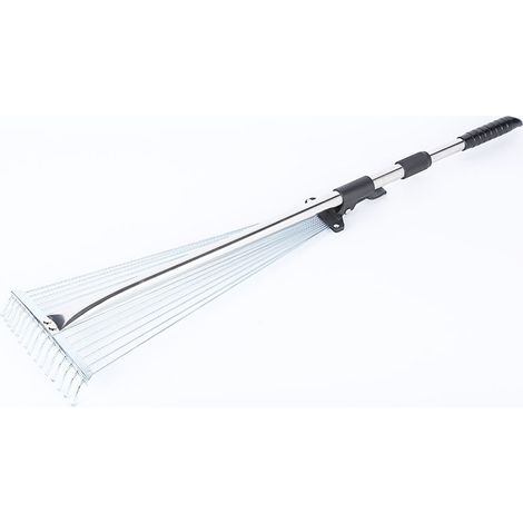 Râteau de Jardin Réglable en Acier Inoxydable Tête Ronde pour Feuilles et Débris-KZQ (1/5)
