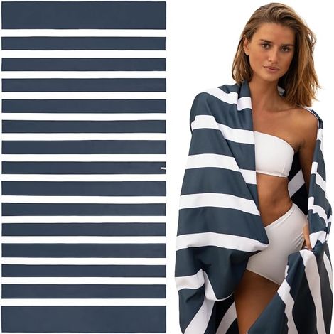 Serviette de plage grande taille microfibre 180x90 CM - Grand tissu de plage anti - sable - léger, compact et à séchage rapide - bleu foncé (1/5)